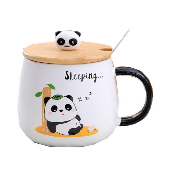 Panda mug with lid 400ml ceramic tea cup with spoon and saucer