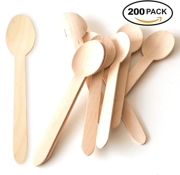 200 Engangs Træ Dessert Skeer, Teskeer, 14cm - 100%