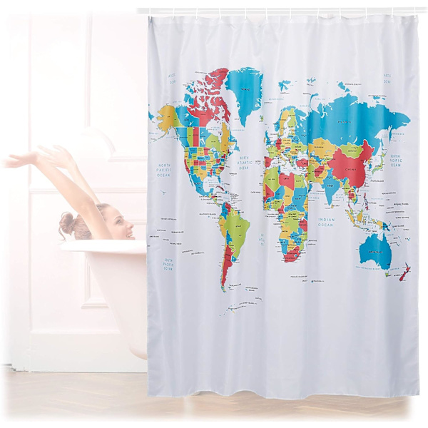 Bruseforhæng 180 x 180 cm Badeværelse Verdenskort Mønster