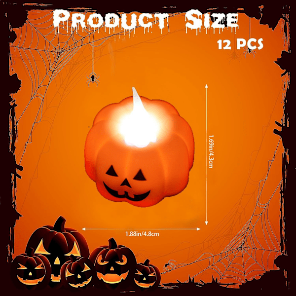12 kpl Halloween-teetupavalot, LED-liekittömät teetupavalot, Halloween-kynttiläkoristeet, ihanteellinen Halloween-juhliin