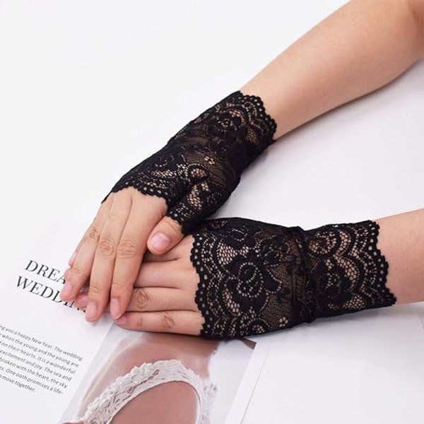 1 Par Damskinnhandskar Fingerlösa Handskar Blommor Bröllop