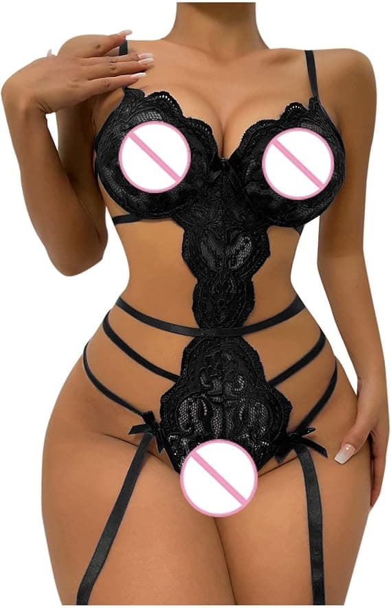 1 stk (Sort, XL) Lingeri Bodysuit Kvinders Blomster Teddy Mesh