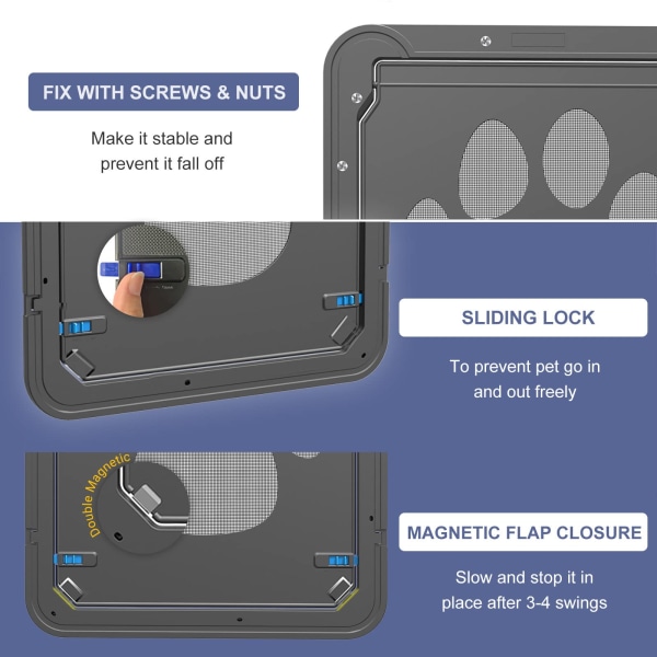 Inbyggd hunddörr i myggnät, skjutdörr med magnetisk självstängande husdjursdörr, låsbar