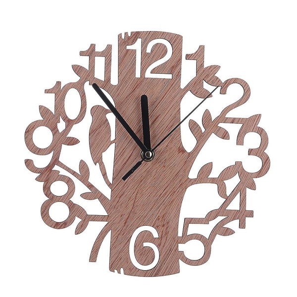 Wooden Tree Shape Wall Clock DIY Hanging Round Watch Battery Powered for Office Living Room Home Decoration Supplies