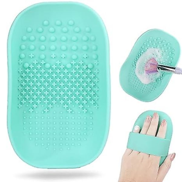 Silicon Makeup Brush Cleaning Mat Makeup Brush Cleaner Pad with Back Strap Cosmetic Brush Cleaning Mat Portable Washing Tool for Makeup (Green)