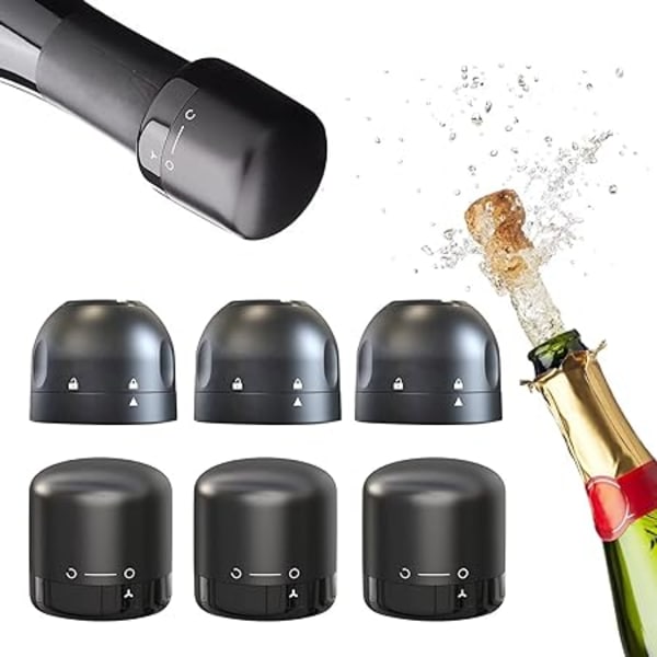 Champagne- og Vinpropper, (6-pak) Champagne- og Vinforsegler