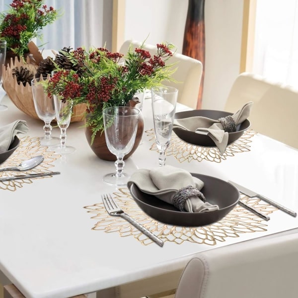 Set med 4 PVC bordstabletter, guld bordstablett, halkfri bordstablett, guld