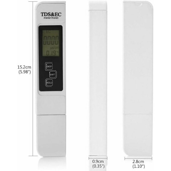 Monitoiminen digitaalinen TDS-mittari 3-in-1 mittaa TDS:n, EC:n ja lämpötilan
