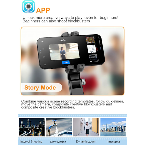 Gimbal Stabilisator för Smartphone, 2-axlig Automatisk Ansiktsföljning Selfie Stick för iPhone, 360° Rotation med Fjärrkontroll för Android