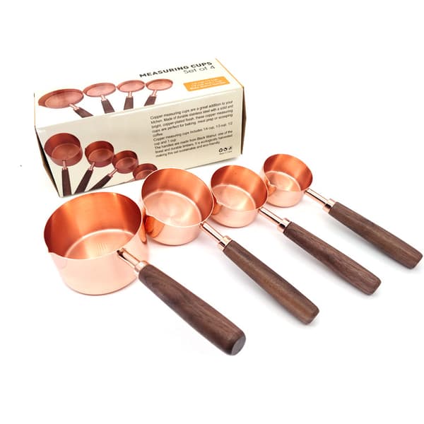 4 st (Roséguld, L) Hållbara och Kopparpläterade Rostfria Mätkoppar