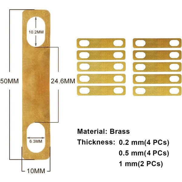 10 stk. guitar halspakninger, 4x 0,2 mm, 4x 0,5 mm og 2x 1 mm tykke