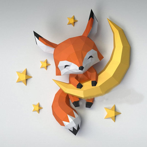 1 stycke(r) Fox på Månen 3D Pappskulptur Konst Väggdekor