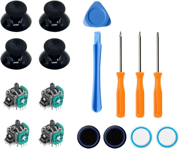 Xbox One udskiftningsjoystick til joystick - 17 dele kompatibel med Xbox One controller, 4 stk. gummibånd til