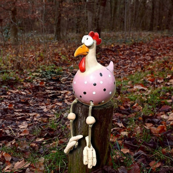 Hønsegård Dekor (Rosa) - 14x8x8cm Gjerde Statue Hønse Hage Dekor