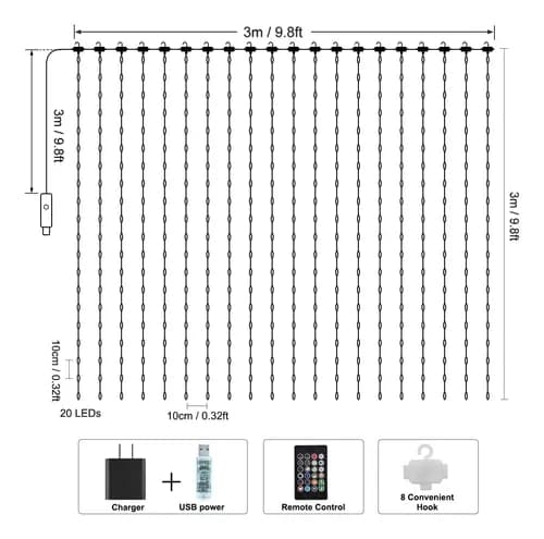 3x3m Gardinlys LED med Musikk Synkronisering Dynamisk DIY