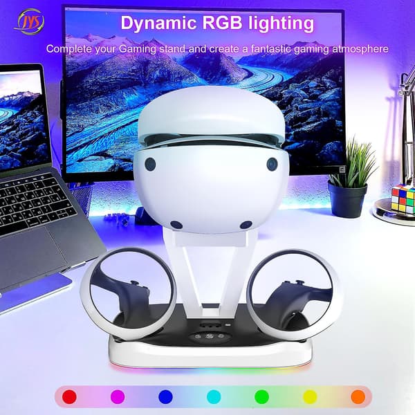 Ps Vr2 Controller-opladningsstation og headset-stativ, Ps Vr2 trådløs opladningsstation til 2 controllere, med LED-lys