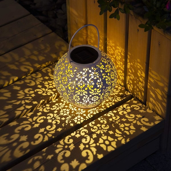 1 Styck White Iron solcellslampor utomhus trädgårdslampor hängande