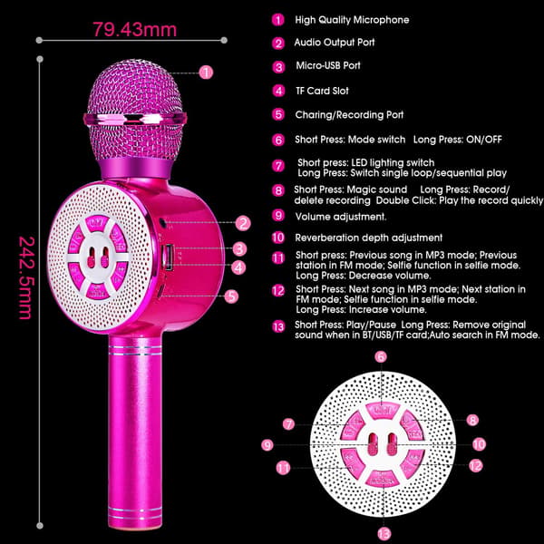 Bluetooth Karaoke Mikrofon, 4 i 1 Mikrofon for Sang for Barn