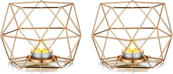 2 stycken te-ljusstake Gyllene ljusstake Geometrisk