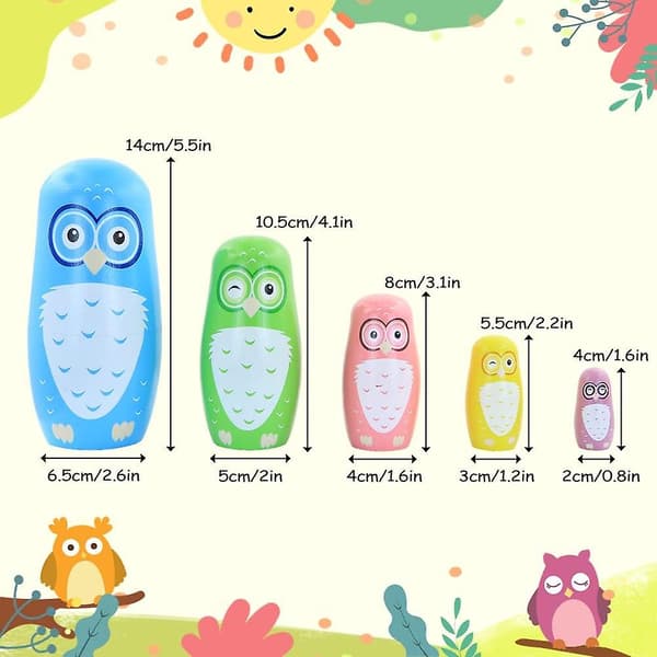 5 stk. Træugle Nesting Dolls Stable Håndlavede Nesting Dolls til Børn Hjemmeindretning