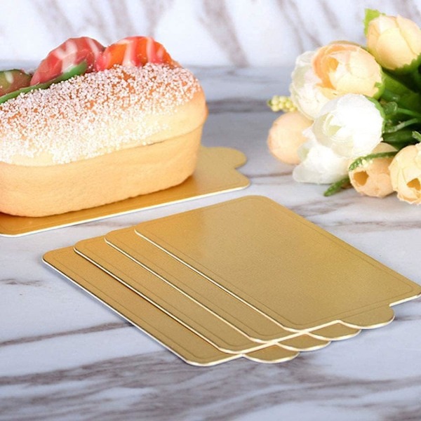 100 tårtfat, gyllene rektangulära mousse tårtfat av kartong