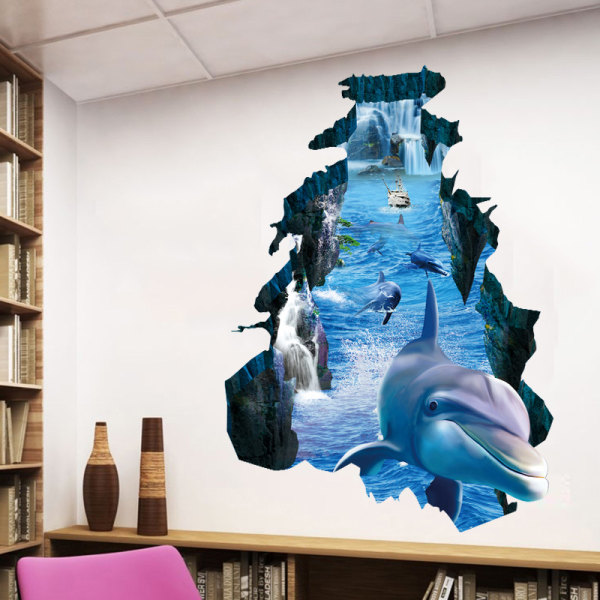 1 stk 3d Stereoskopisk Gennem The Wall Stickers Sea Of Shark