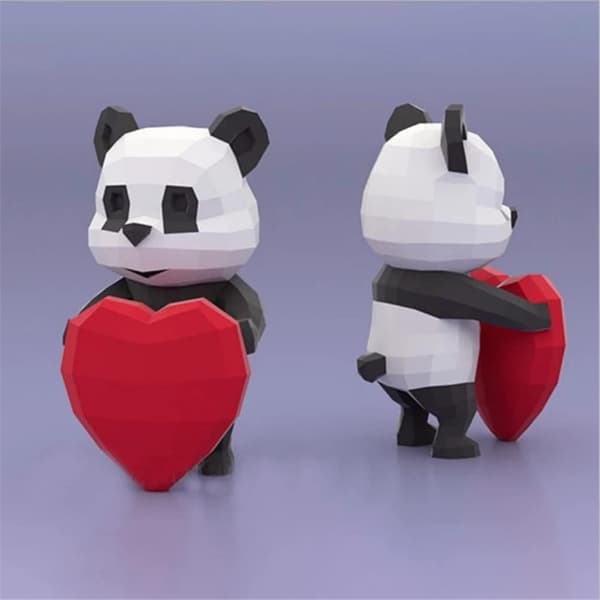 Sett med 1 håndlaget geometrisk panda-figur, 3D origami solid