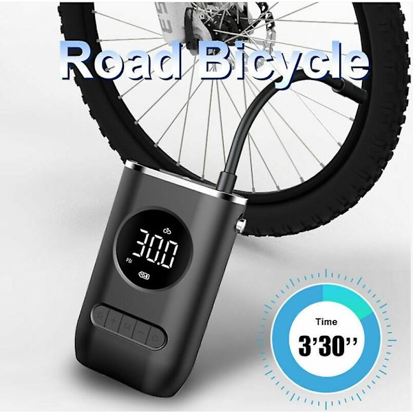Bærbar luftkompressor, 150 PSI minielektrisk sykkelpumpe med digitalt display og LED-lys, 4000 mAh batteri, trådløs bildekkpumpe for motorsykkel