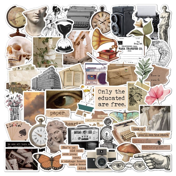 Vintage Stickers 50 Styk (6-8cm), Retro Stickers til Kuffert Rejse