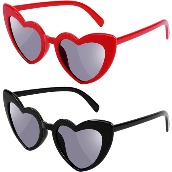 Hjerteformede solbriller, 2 par retro cat eye hjertebriller,