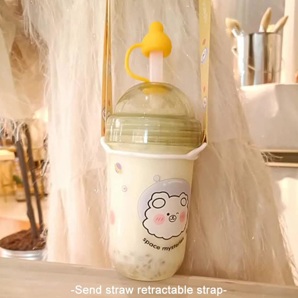 Bubbeltekopps, 560ML Återanvändbara Dricksglas med Lock och Sugrör,