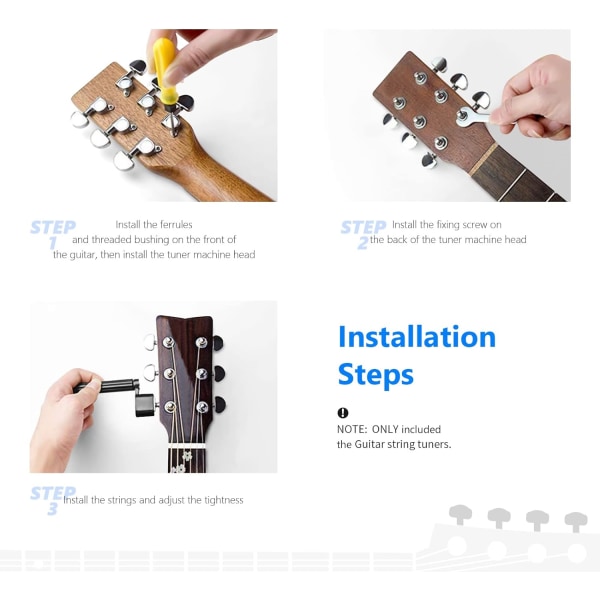 6 Stykker Gitar Stemmeskruer Stemmeknapper Gitarstrenger Stemming