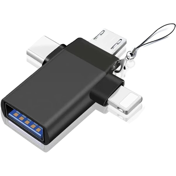 3 in 1 OTG Adapter, USB C to USB 3.0 Female Adapter, Lightning to USB, Micro to USB, Compatible with Phone/Tablet Media