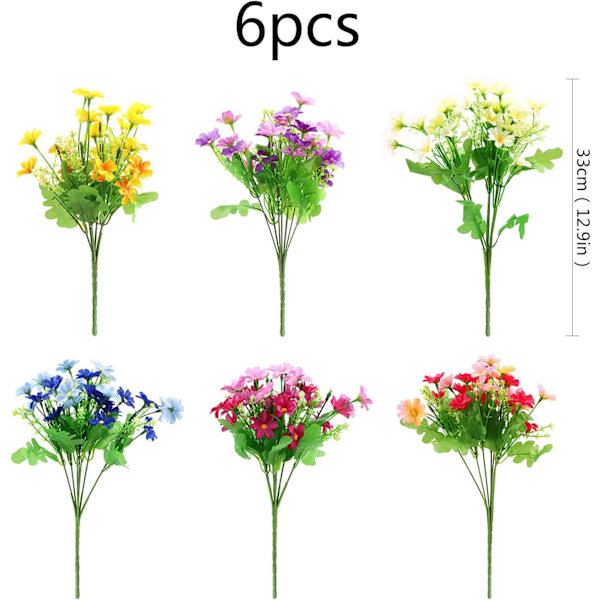 6 Bundter Kunstige Udendørs Blomster Grønt Resistent Plastik