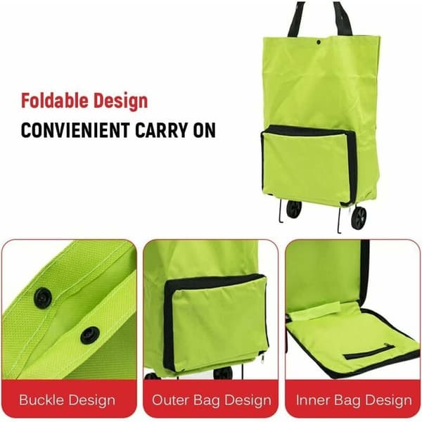 Rullende handlepose, sammenleggbar handlepose med hjul Gjenbrukbar F