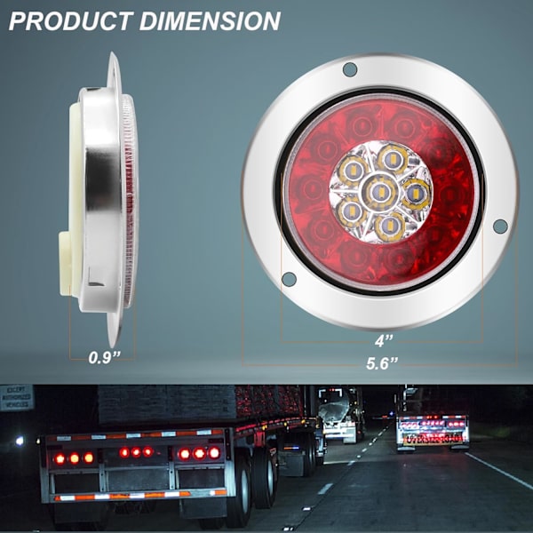2 st Runda LED Bromsljus, 4 tum 16LED Bakljus 12V 24V