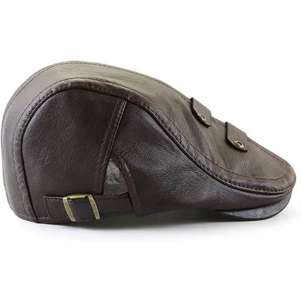 （Mørk Curry）Hatt med flat topp for menn, justerbar flat basker i PU-skinn 5