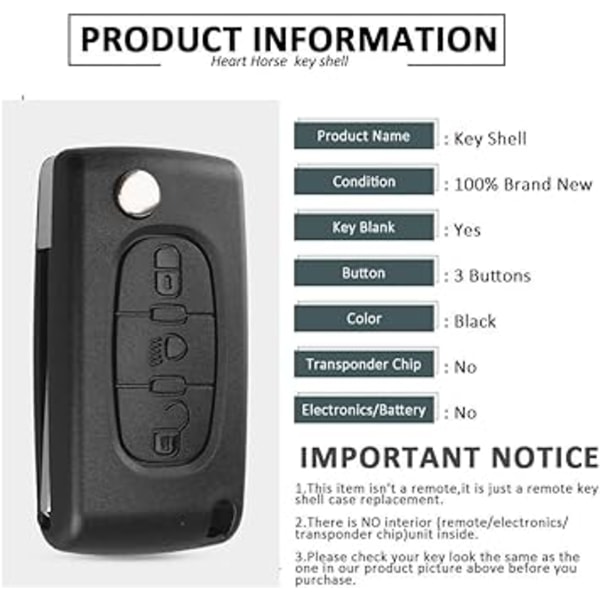 3 Painikkeinen Taittuva Avaimenperä Kotelo Citroen C1 C2 C3 C4 C5 C6 C8