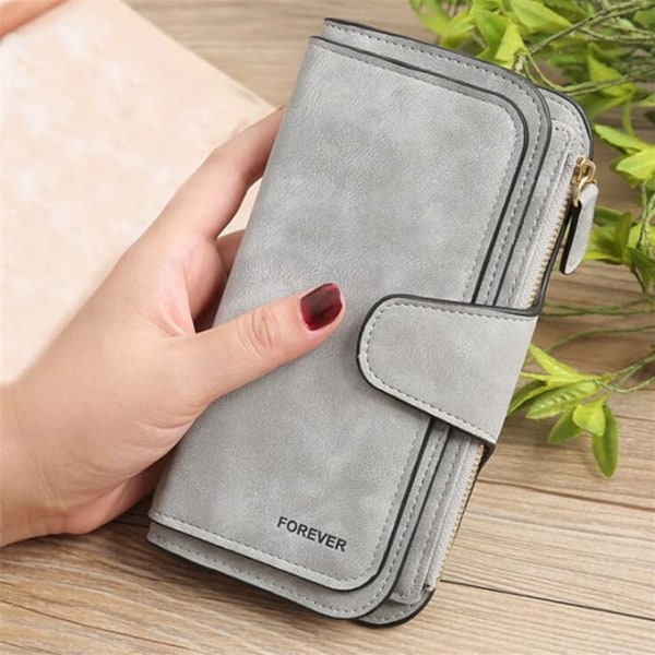 1 Stycke Grå Damplånbok, Damväska, PU-Läder Clutch