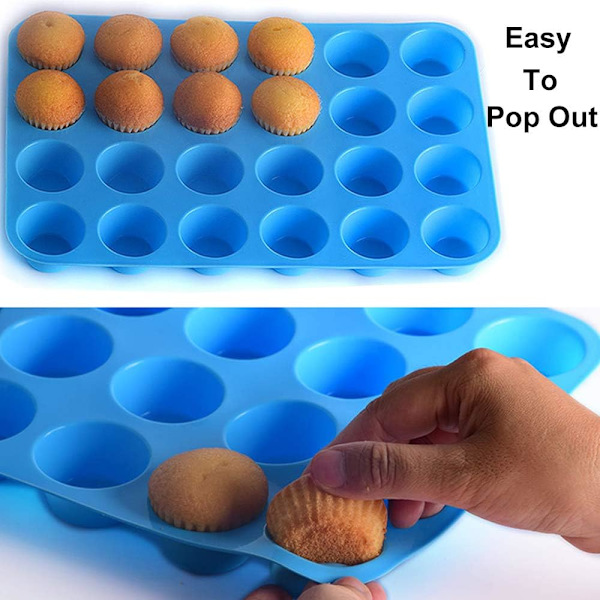 Mini Muffinsform, 4-pack 24 Koppar Silikonformar Bakform, Silikon Muffinsformar Bakformar - Blå