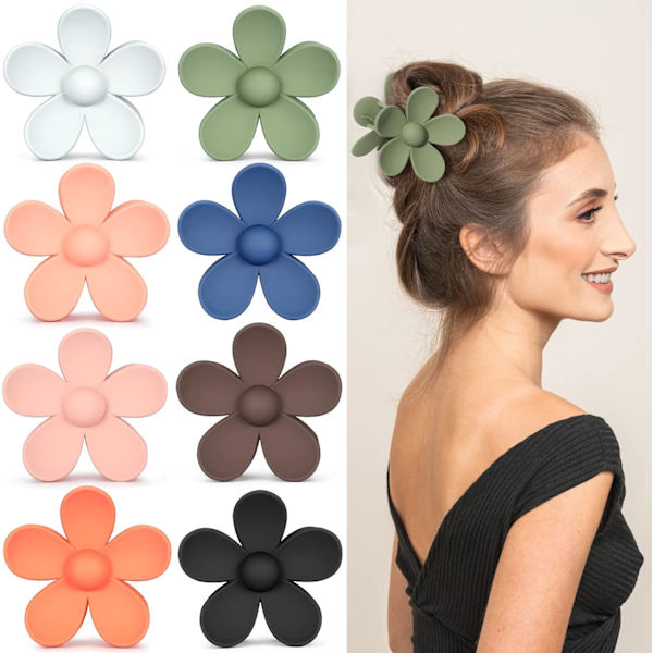 Set med 8 Blomsterhårklämmor, Halksäkra Hårklämmor, Blomsterhår