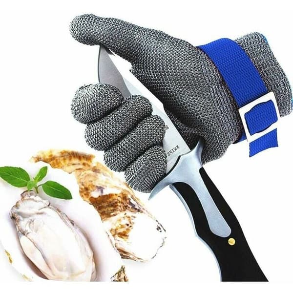 Level 9 skærefast slagterhandske - rustfrit stålnet med holdbart, rustfrit metaltråd (L)