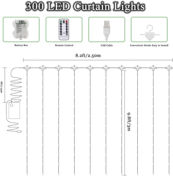 Gardinslys - 300 LED 3M*3M Lysstreng Gardinlys