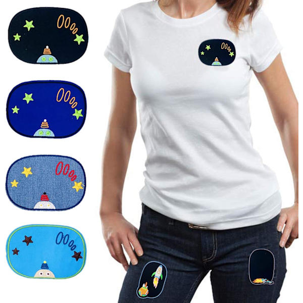 Broderte stryke-på-lapper, 12 stk. Planetbroderi Selvklebende