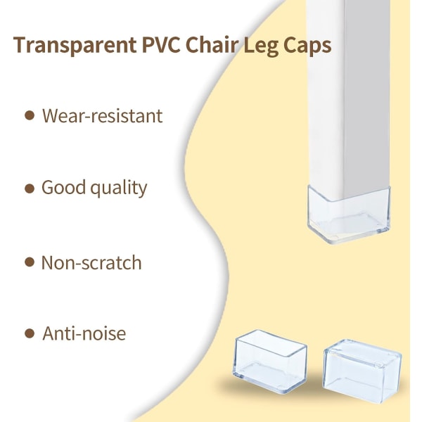 12 stk. Rektangulære PVC Stolsbenshætter Ridsefri Møbler