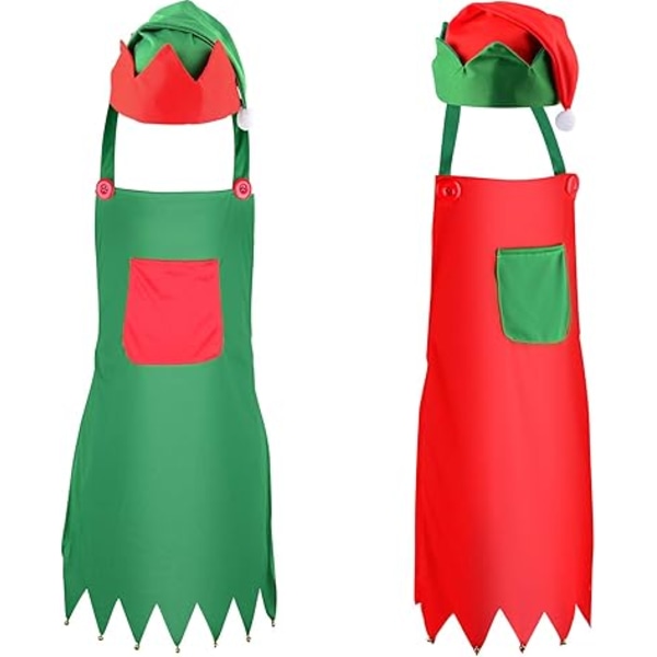 Set med Jultomtekit Inkluderar Tomteförkläden och Tomteluvor för 1 Barn och 1 Vuxen Julfest Kostymtillbehör (Rö