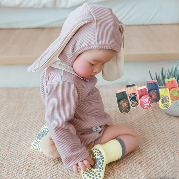 Farveblok Slippersokker Unisex Børn Bomuld Blå Grå