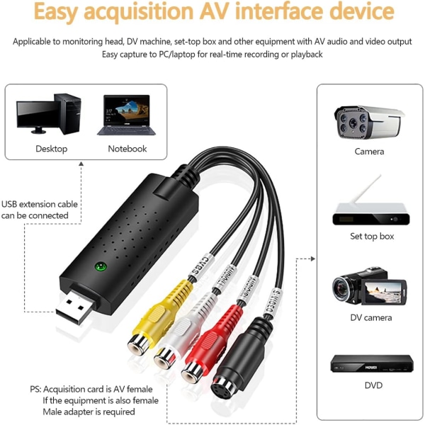 Audio Video Capture Card VHS-omvandlare Digital Video USB