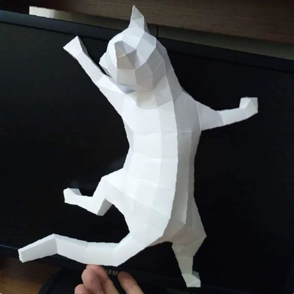 1 st 3D Pappdjur Papercraft Byggset Katt Origamipapper