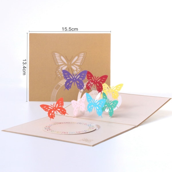 1 kpl 3D Perhonen Pop-up Onnittelukortti Syntymäpäiville, 3D Lahjakortti